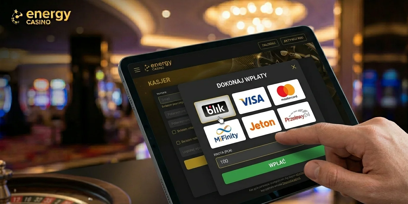 Sekcja kasjera Energy Casino z metodami płatności BLIK, Visa i Mastercard